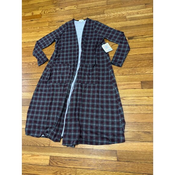 Lularoe Women Sarah Cardigan Cover Up Duster Size Medium Red Black Plaid NWT - Picture 2 of 8